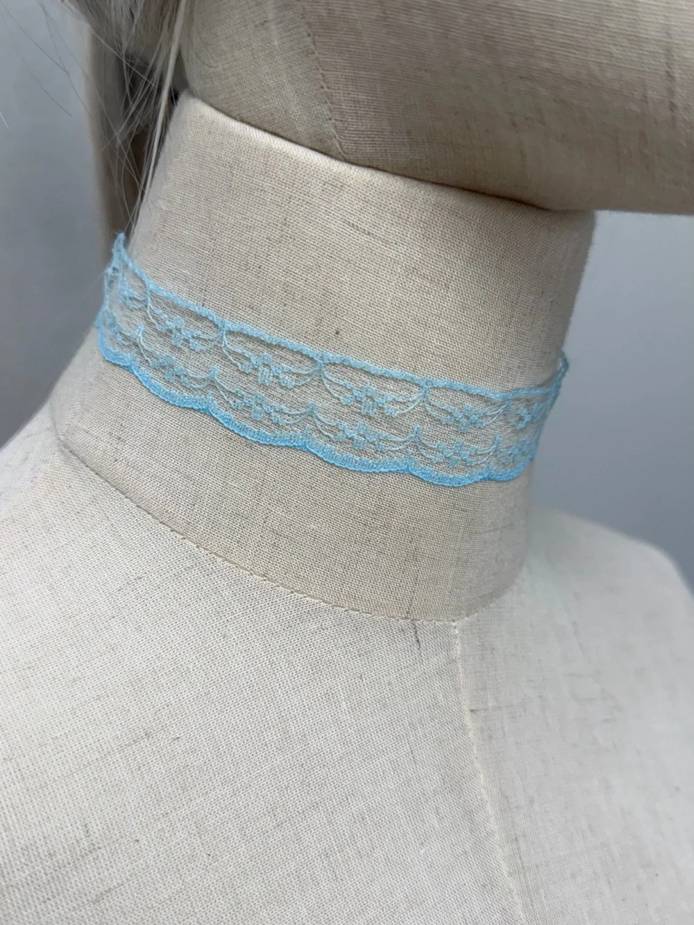 Blue Lace Choker Necklace Sheer Floral Coquette Fairycore Y2K Adjustable
